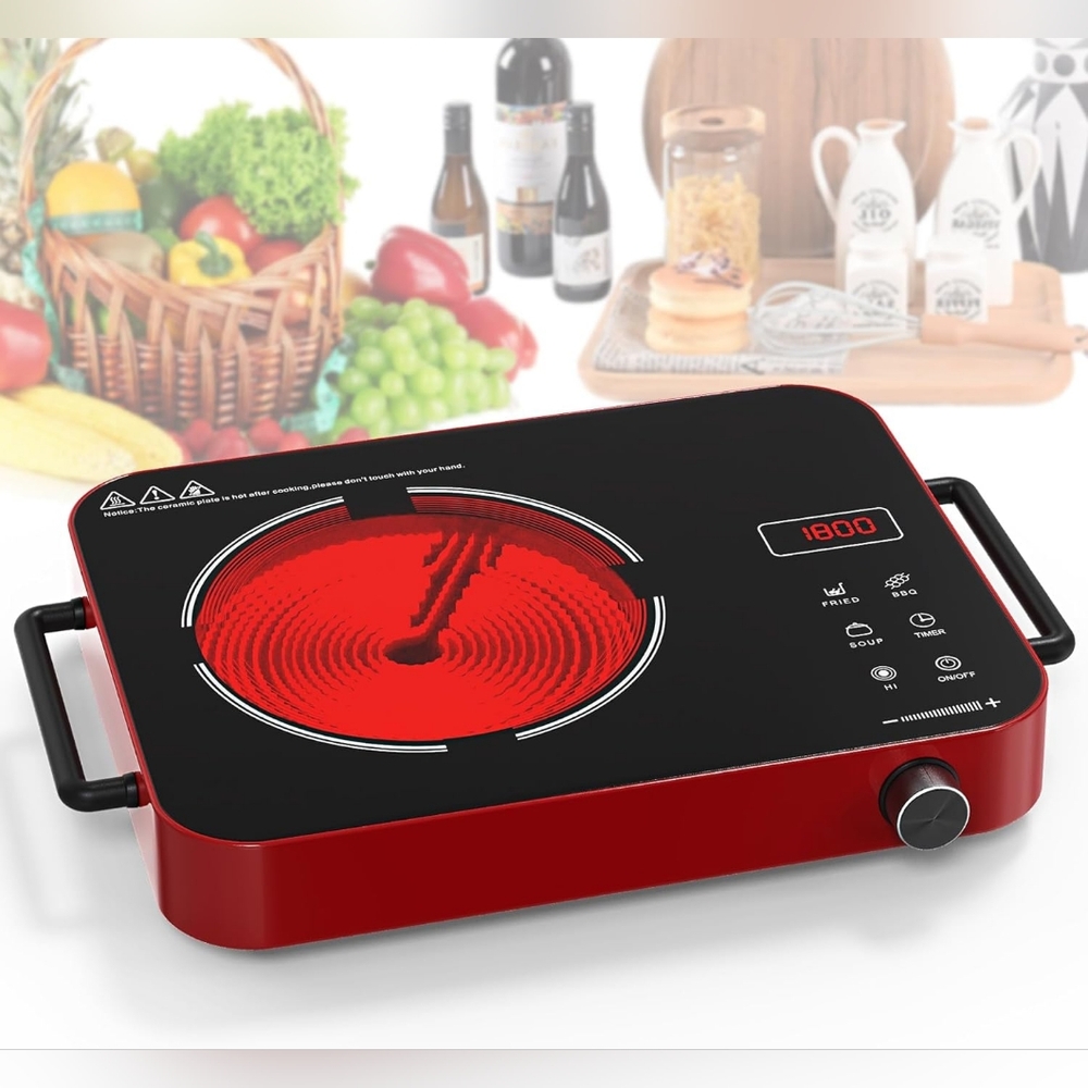 Sleek Red Electric Cooktop with Handles